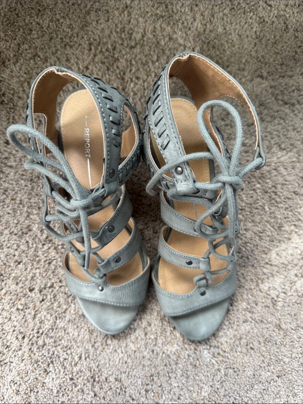 Report Gray Lace-Up Strappy Wedge Sandals